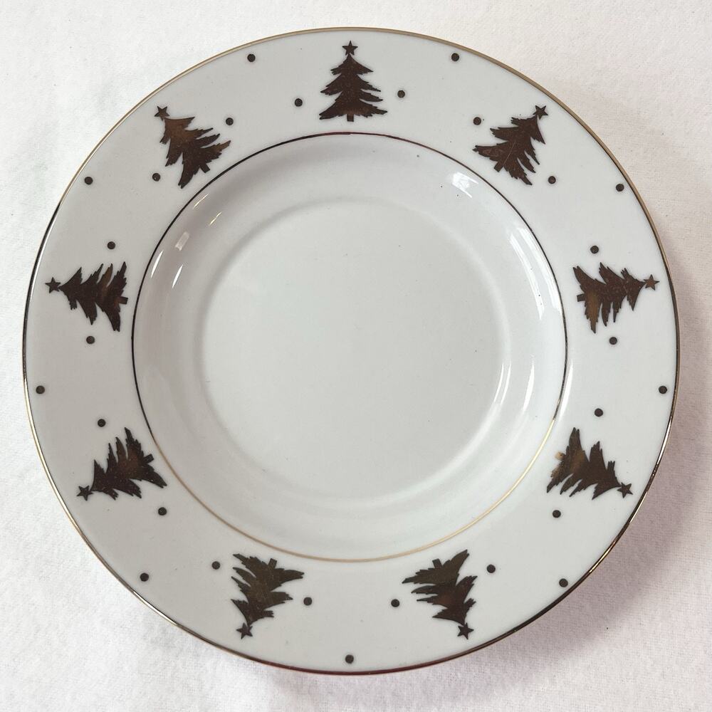 Tienshan Golden Pines Small Plate Or Saucer, Gold Christmas Tree Pattern